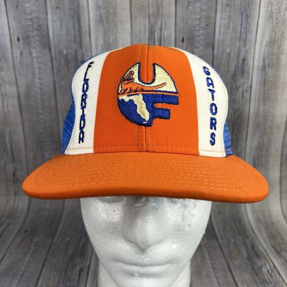 Vintage 80s Snapback Double Knit Florida Gators Trucker Mesh Lucky Stripes USA